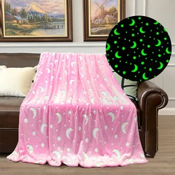 Pink Children's Coral Plush Moon and Star Night Light Blanket for Boys and Girls Home Sofa Soft and Fluffy Gift Blanket