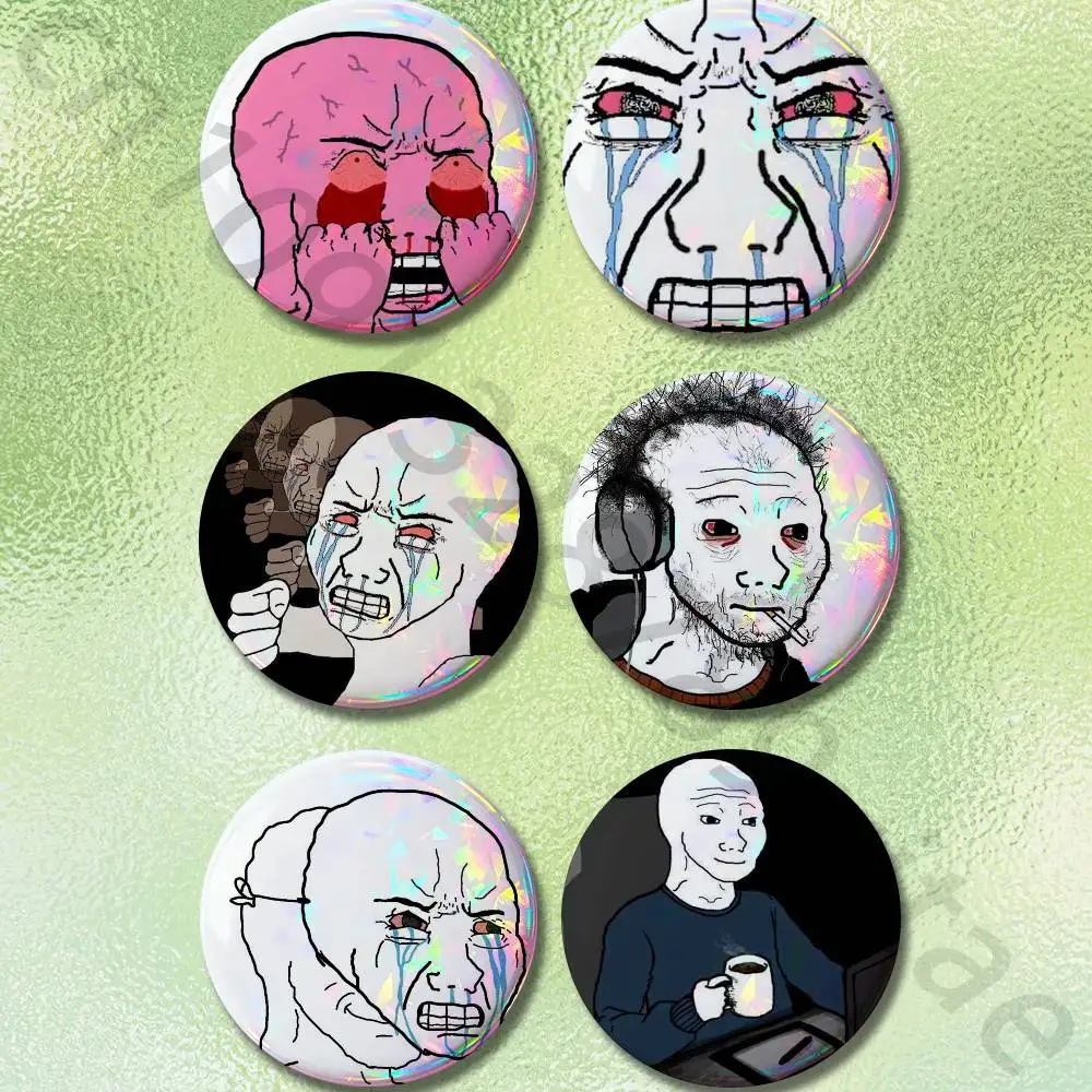 Wojak Soyjak 58mm Badge Brooches on Backpack Clothes Handmade Round Enamel Pins for Jewelry