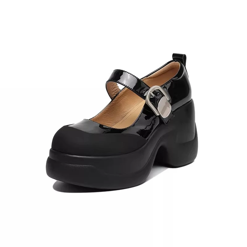 

High Quality Fashion Mary Jane High Heels Women's Leather Shoes Genuine Leather Outdoor Thick Sole Platform Shoes Female Pumps