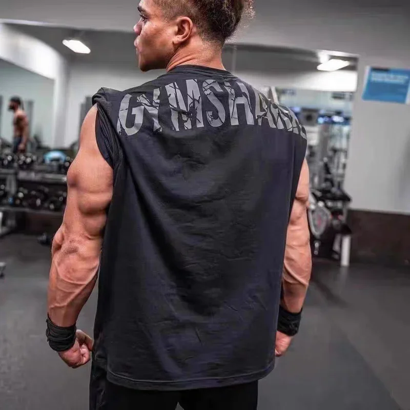 2026 Men Gym T-shirt Back Letter Print Loose Fit Cotton Short Sleeve Tee Fitness Bodybuilding Workout Sports Tops