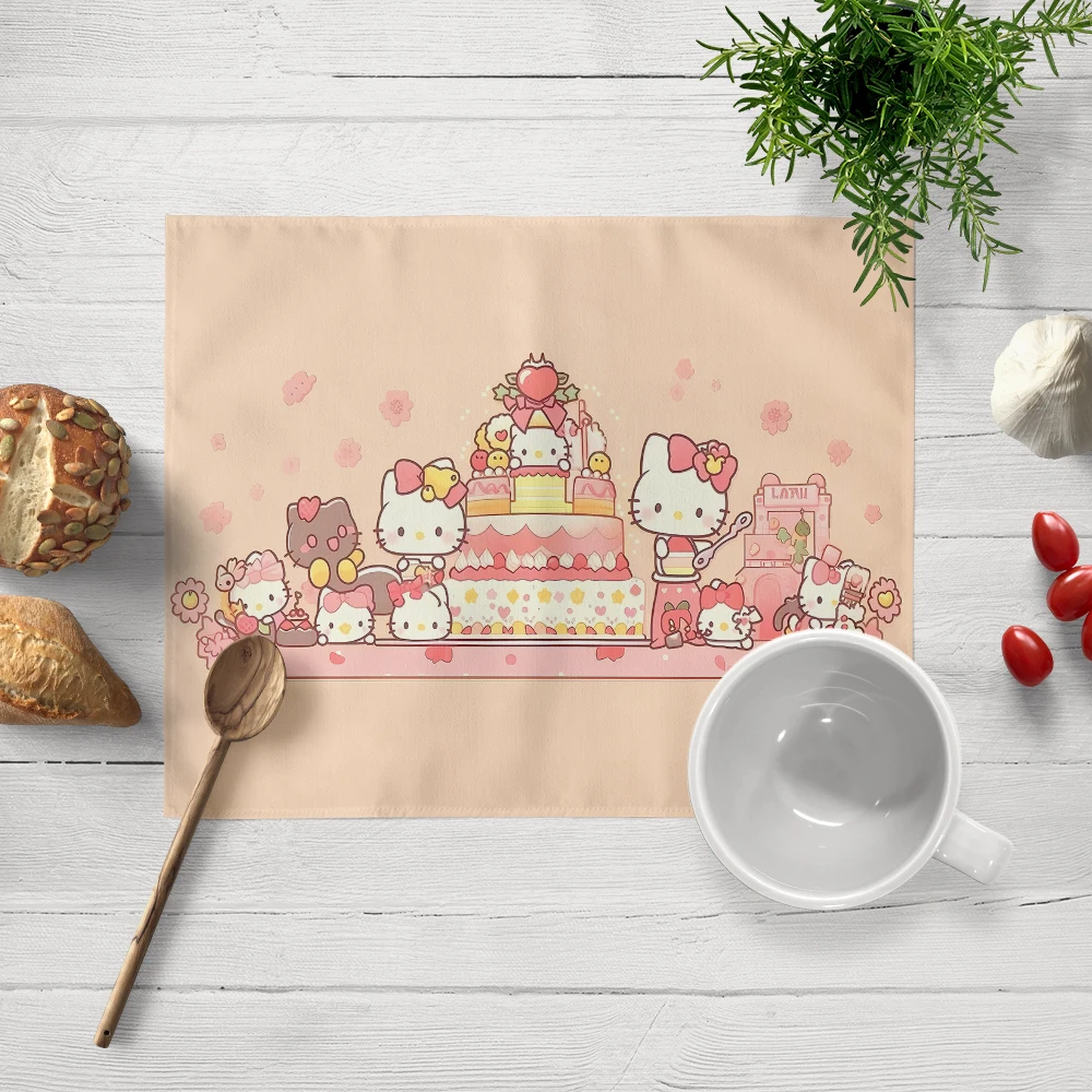 1 piece cute cat HelloKitty linen non-slip table mat rectangular hand washable placemat suitable for kitchen home decoration