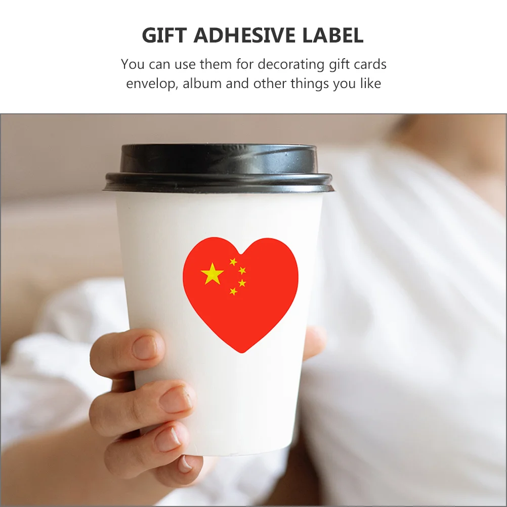 

6 Rolls Chinese Flag Adhesive Label Love Heart Stickers Festival Gift Decals Decoration for Envelopes Albums Holiday Present