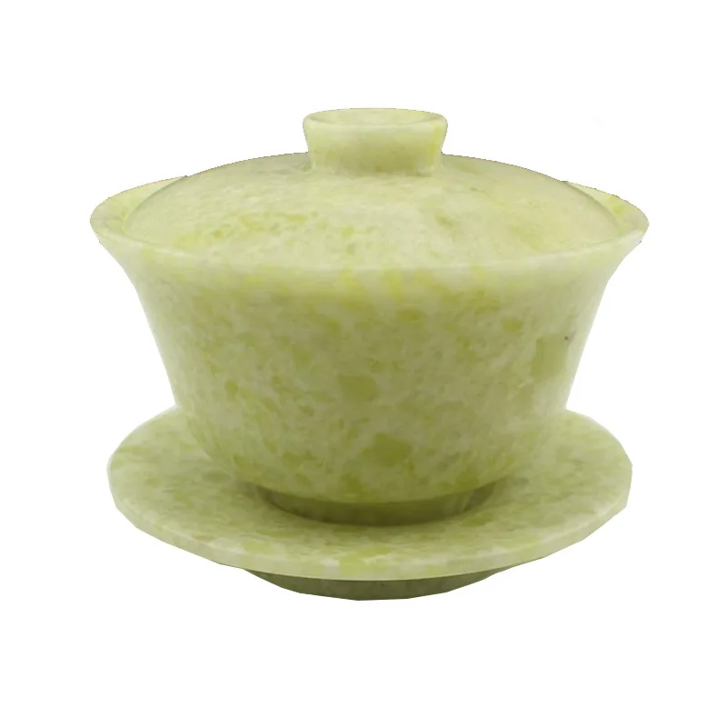 Natural Jade Gaiwan Health Gongfu Teaware Genuine Chinese Jades Stone Bowl Cover Teacups Chinese Tea Ceremony Kung Fu Teaset