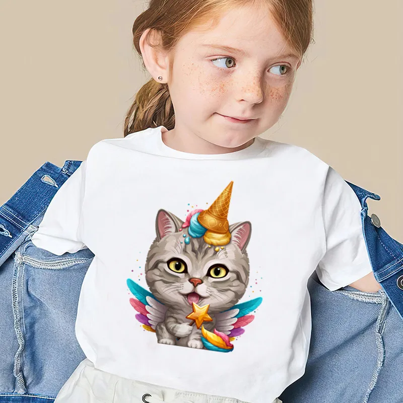 Summer Fashion Magic Cat Dog Panda Ice Cream Unicorn Print Kids T-shirts Funny Pug Corgi Bulldog Baby Kids T shirt Children Tops