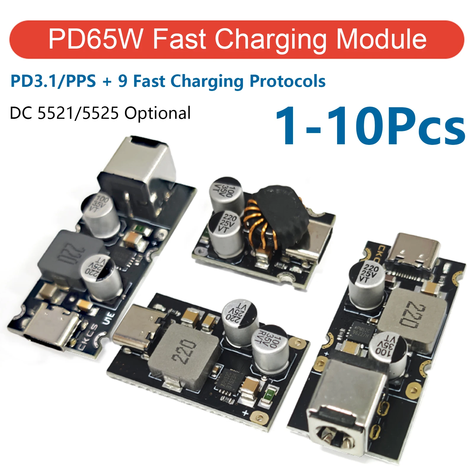 PD65W Fast Charging Module Type-C 8-30V PD3.1 PPS QC3.0 SCP Step Down Board 3.25A for Laptop Phone Car Solar 5V 9V 12V 20V 24V