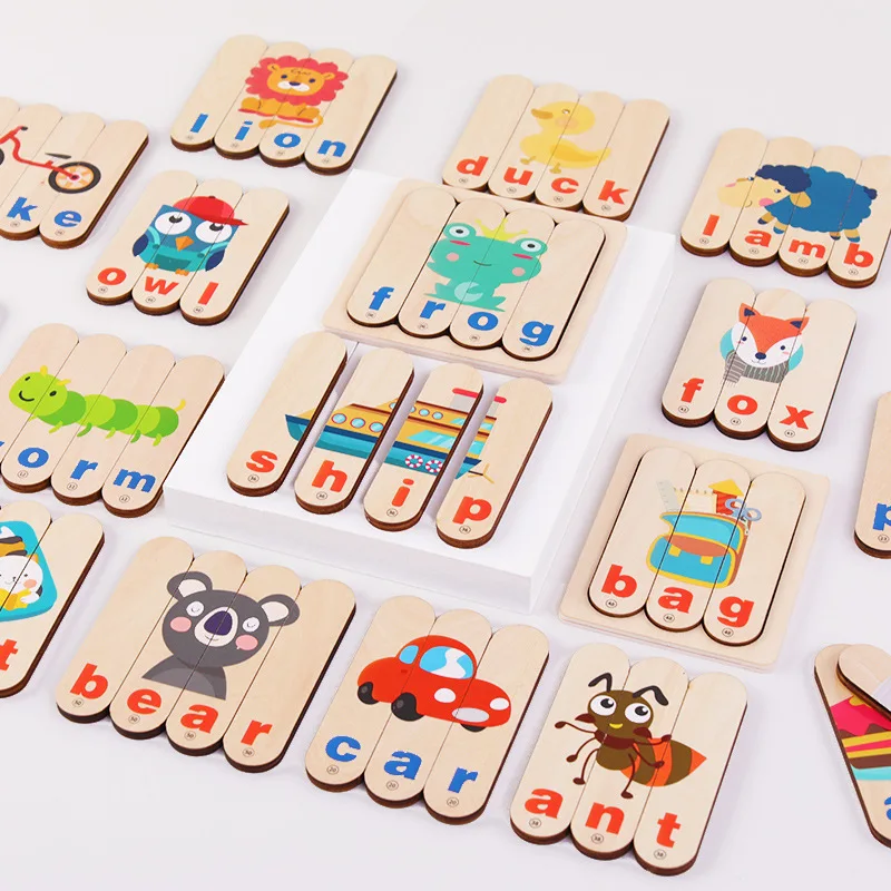 

Word Educational Toy Spelling Games Wooden Alphabet Animal Puzzles Preschool Toddler Learning Activities Montessori Toys Gifts