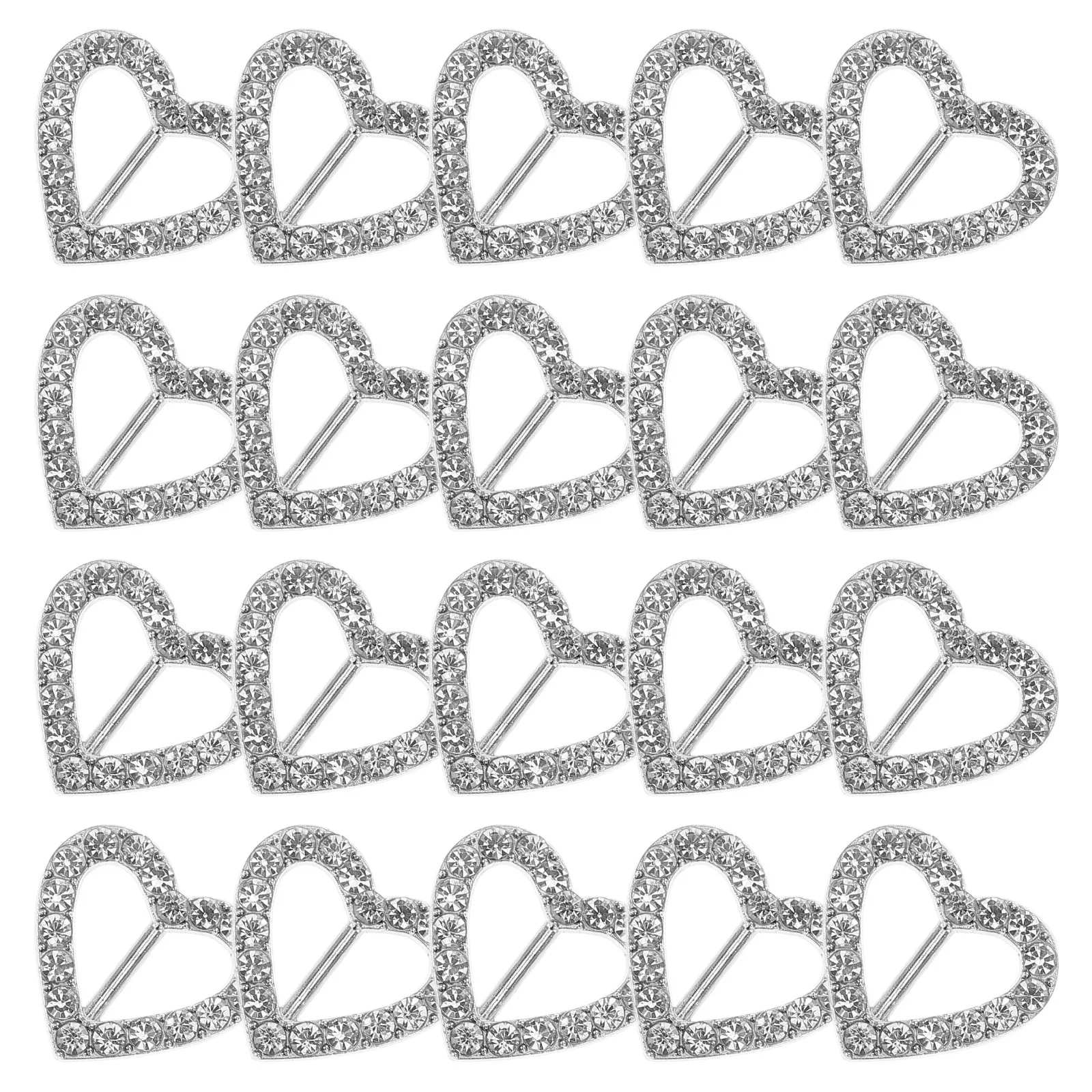 

20Pcs Chair Sash Buckle Heart Shaped Rhinestone Alloy Ribbon Slider Easy Install Wedding Party Home Scarf Clasp
