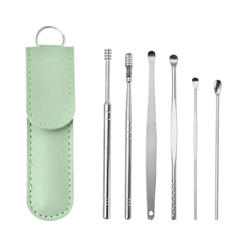 Effectief 6-delig oorsmeerreinigingsgereedschap met spiraalvormige oortjes en oorcurette, oorverzorgingshulpmiddel voor dagelijks gebruik