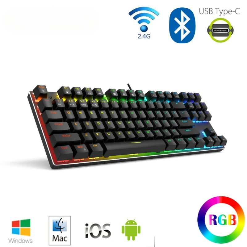 EOENKK 87 key Bluetooth Mechanical keyboard Wired Wireless Bluetooth 2.4G three mode phablet MCA Green tea red axis