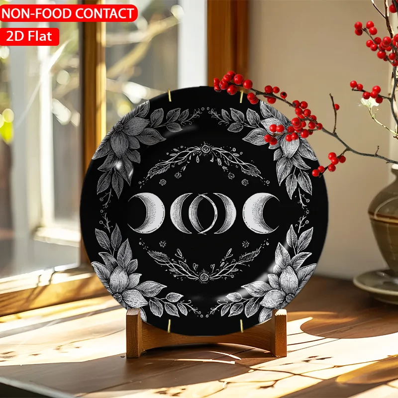 1pc Elegant Ceramic Decorative Plate - Mysterious Moon & Celestial Night Sky Round Plate, Non-Food Contact Ornament for Home