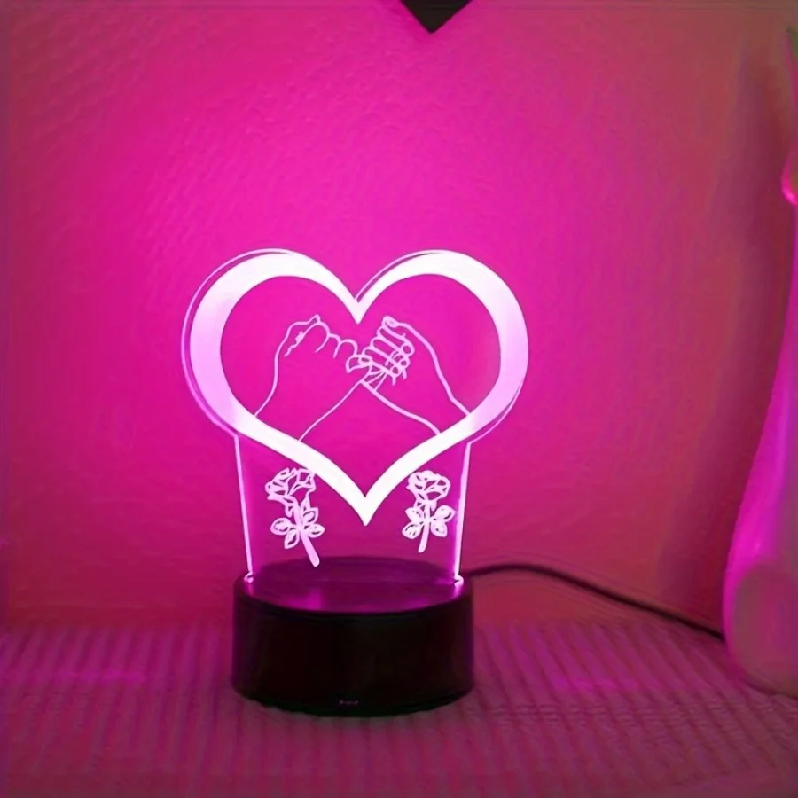 3d Hand Holding Love Night Light, acrilico 7 colori Touch, Led Desktop Decoration regalo luminoso, regalo per amante, alimentato tramite USB