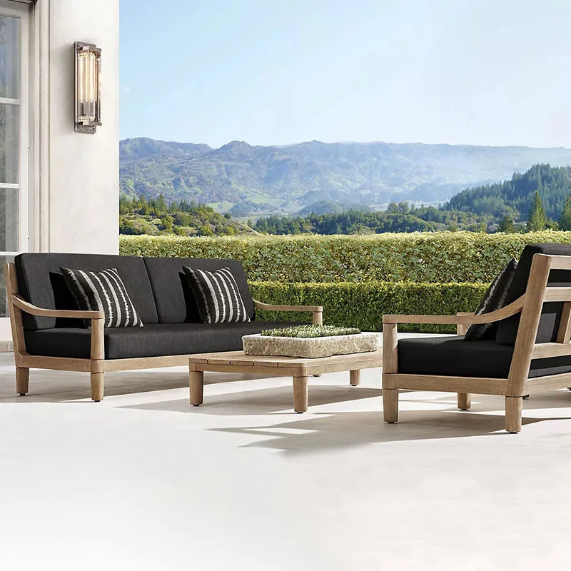 Outdoor Sofa Combination Nordic Solid Wood Furniture Rattan Garden Villa Outdoor Table and Chair