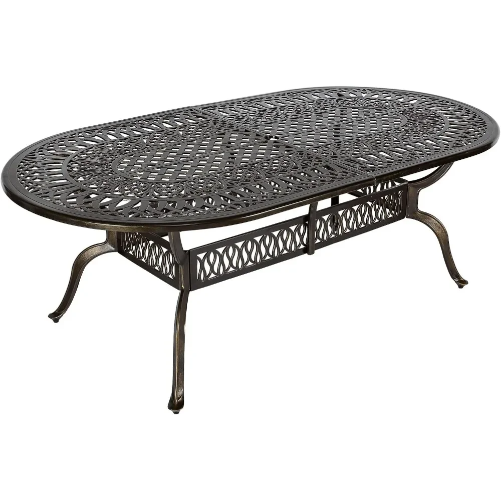 

Outdoor 84" Oval Patio Dining Table All Weather Cast Aluminum Large Patio Furniture Table Fits for 6-8 Person with Umbrella Hole