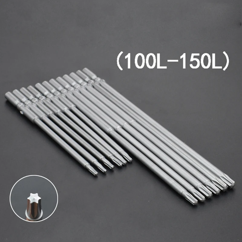 10pcs 100mm/150mm 긴 Torx 스크루 드라이버 비트 801 전기 5mm 핸들 T5 T6 T7 T8 T9 T10 T15 T20 T25 드라이버 액세서리 도구