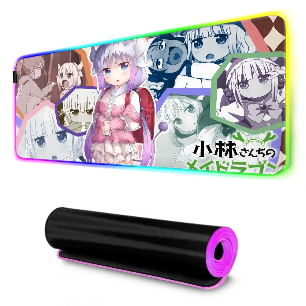 Podkładka pod mysz Kanna Kamui Miss Kobayashi Dragon Maid Gamer RGB Mata na biurko Podświetlana LED Mata pod mysz Duża podkładka pod mysz z podświetleniem