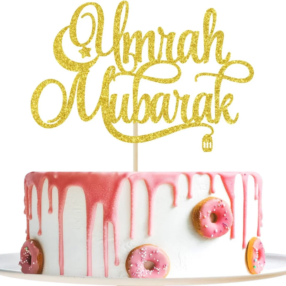 1 Stück goldener Umrah Mubarak-Kuchenaufsatz – Eid Mubarak-Dekorationen – Ramadan Mubarak islamische Foto-Requisiten für Partydekorationen