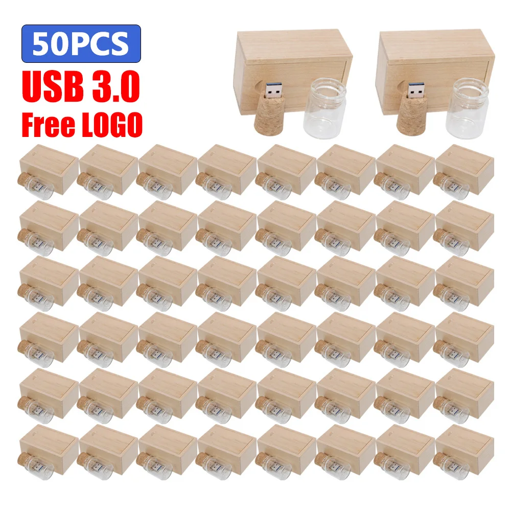 50pcs/lot USB 3.0Glass Drift Bottle with Cork Flash Drive Stick Pendrive 8GB 16GB 32GB 64GB128GB Pen Drive Creative Wedding Gift