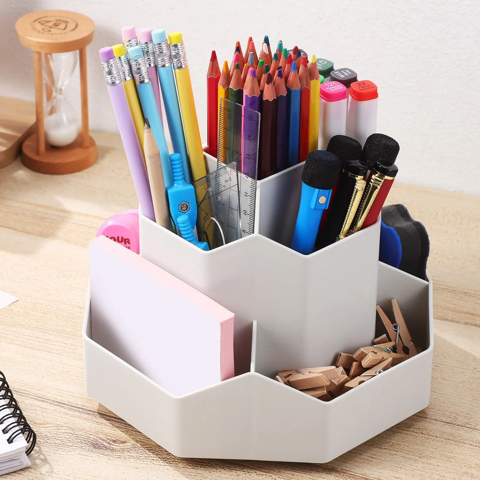 

Rotating Pen Holder Desktop Pencil Holder for Office Study Rotating Desk Organizer Simple Elegant Design Multiple Compartments