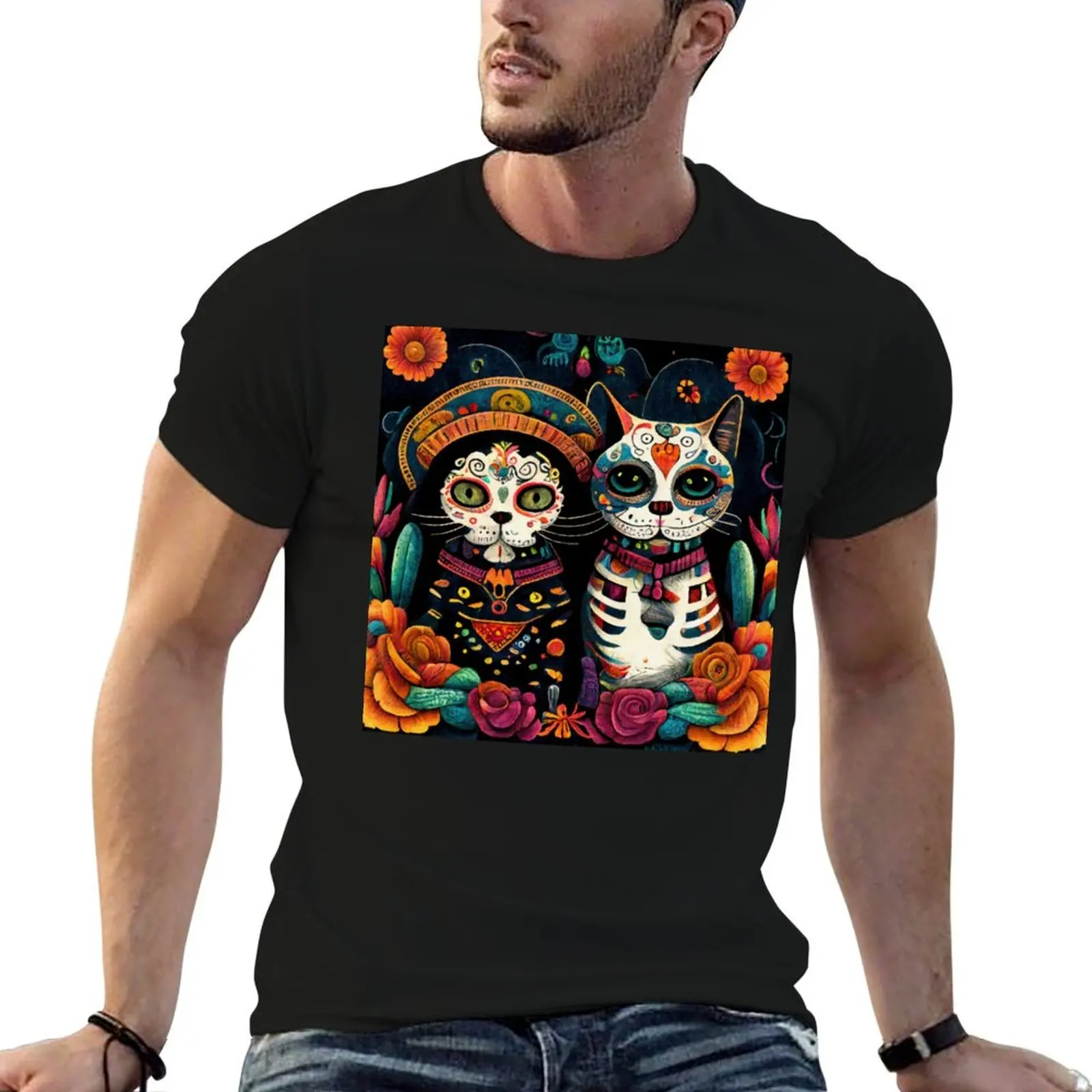 

Cats on Day of the Dead, Dia de Los Muertos T-Shirt plus size clothes sublime summer top cute clothes slim fit t shirts for men