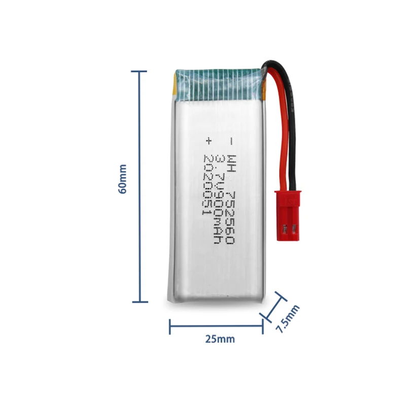 3.7V 900mAh 30C Rate Li Plum Polymer 752560 For X5 X5C X5SC X5SW 8807 A6 A6W M68 Rc Drone Spare Parts 3.7V 752560 Battery JST