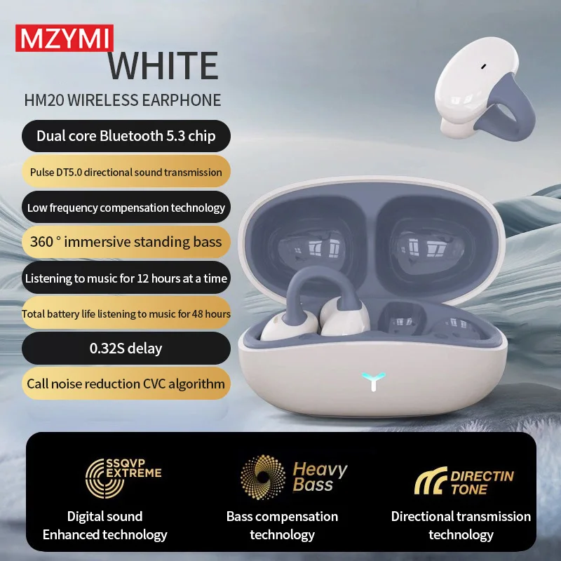 

MZYMI HM20 New Wireless Bluetooth Headphone Ear Clip Sport Running Headset ENC Noise Cancelling Touch Control Earphone With Mic