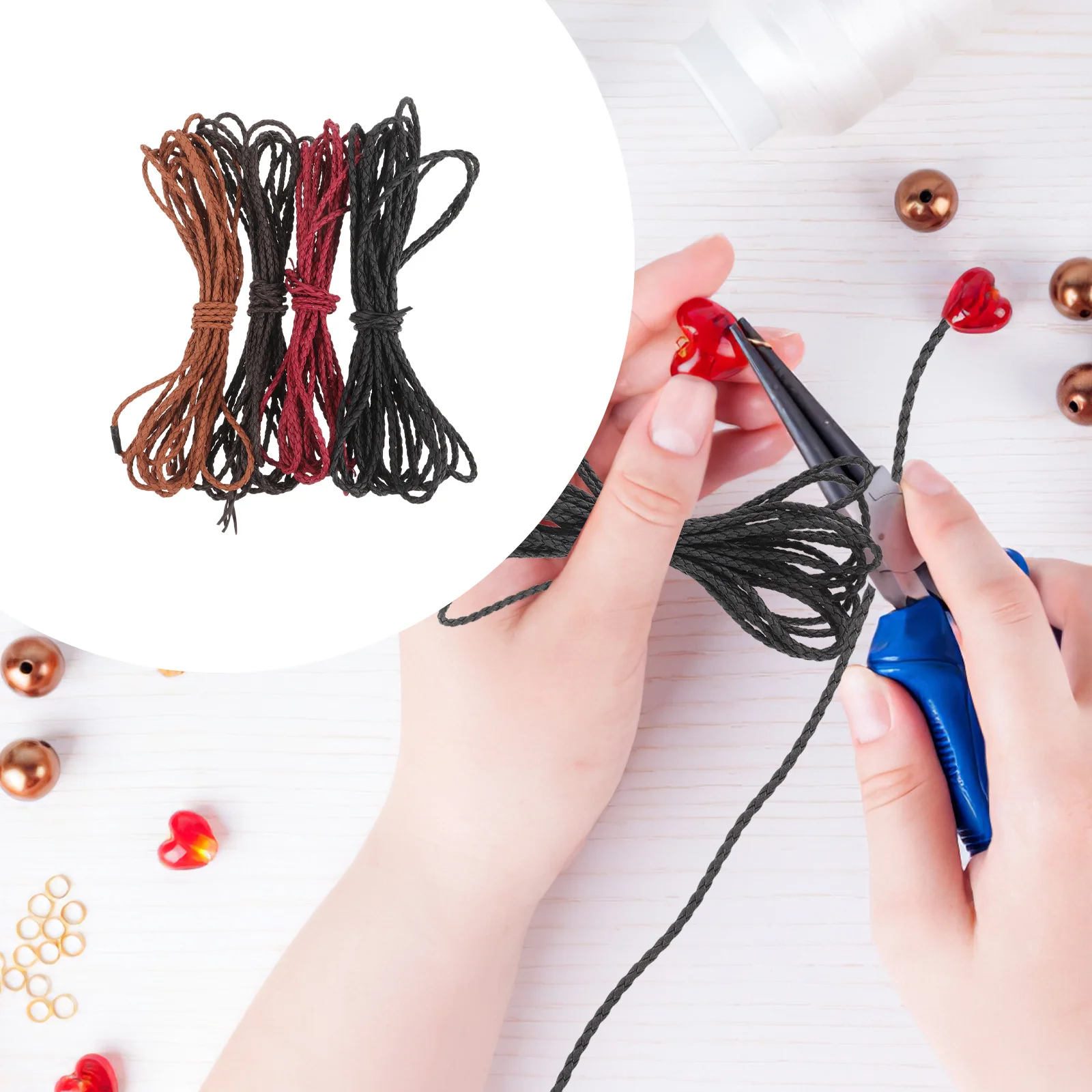 

4Pcs Braided Cords Jewelry Making Soft Flexible PU Rope DIY Craft Accessories Braided Cord Bracelet Cord