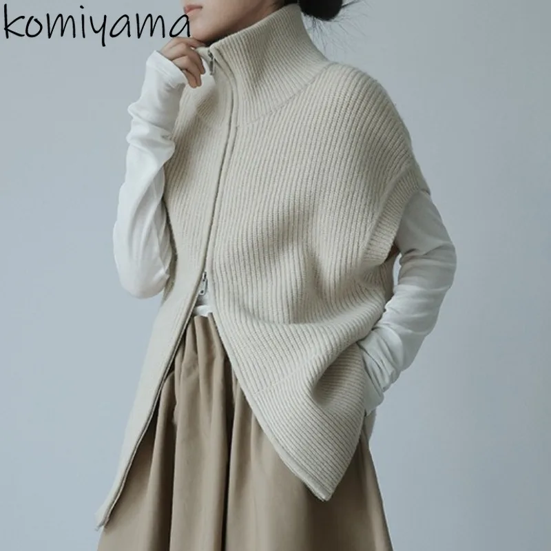 

Loose Zip Vest Cardigans High Collar Sleeveless Tank Cardigan Autumn 2025 Sweater Japanese Knit Ropa MujerClothes Woman