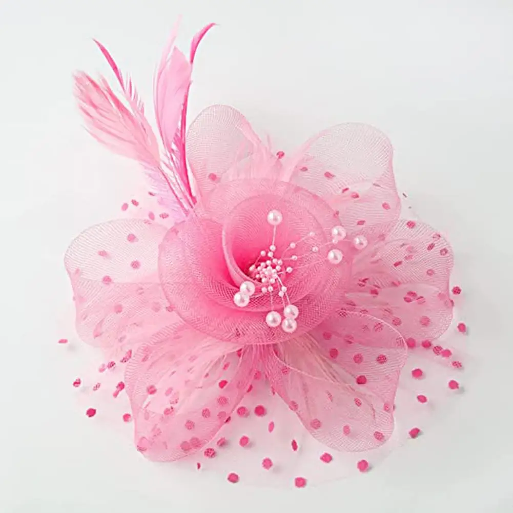 Chapeau Fascinateur de ixen Maille, Plume, Fleur, Coiffure, Équipement de Sauna de Mariage, Fausse Perle, Décor de Tête, Accessoires pour Cheveux de