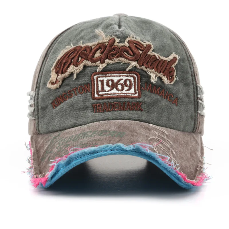 

Hat 1969 Retro Washed Old Letter Embroidery Ripped Cap Trendy Male Personality Female Sunshade Baseball Cap Hats for Men