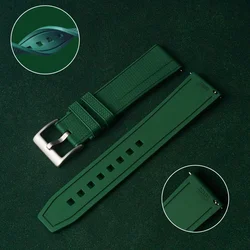 New Fluororubber Green Watch Strap 20mm 22mm Patterned Sailcoth Quick Release FKM Rubber WatchBands Man Diving Waterproof