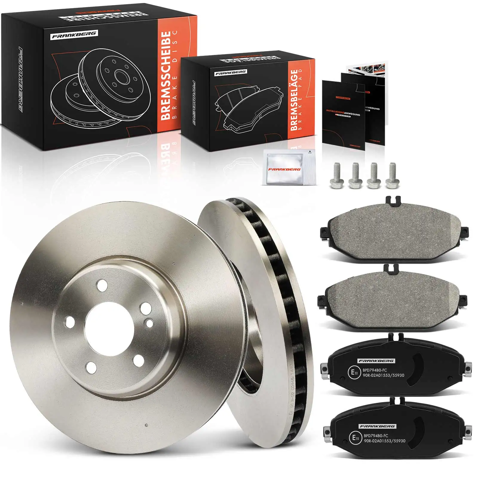 Frankberg 2x Bremsscheiben 4x Bremsbeläge Vorderachse für Mercedes-Benz C257 W213 S213 A238 C238 0084202820 4212712 A0084202820
