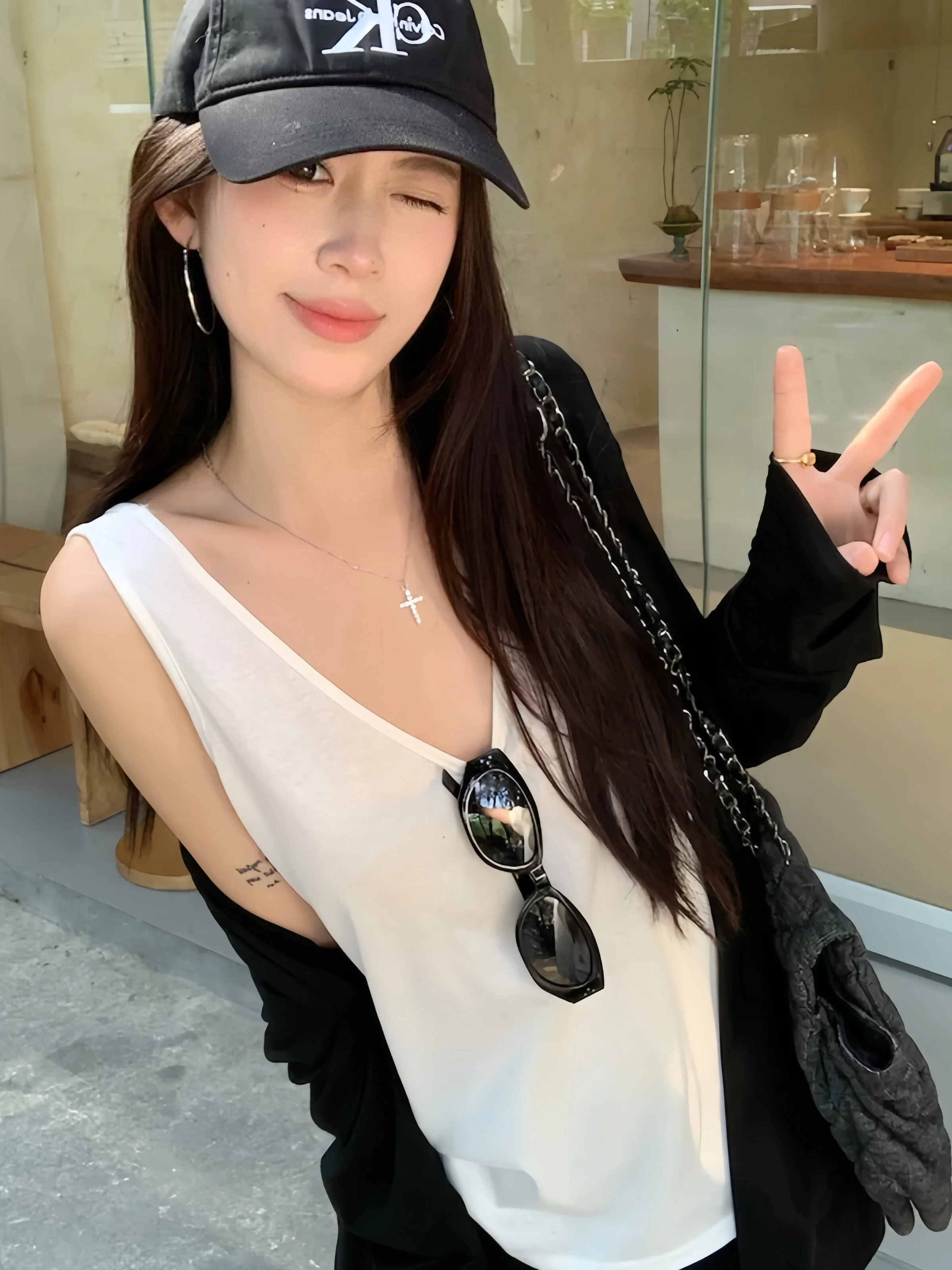 Laid-back Style Spicy Girl Loose Long Sleeve Open Cardigan Strap Vest Midi Skirt Pants Women's 2026 Autumn New Fashion Set