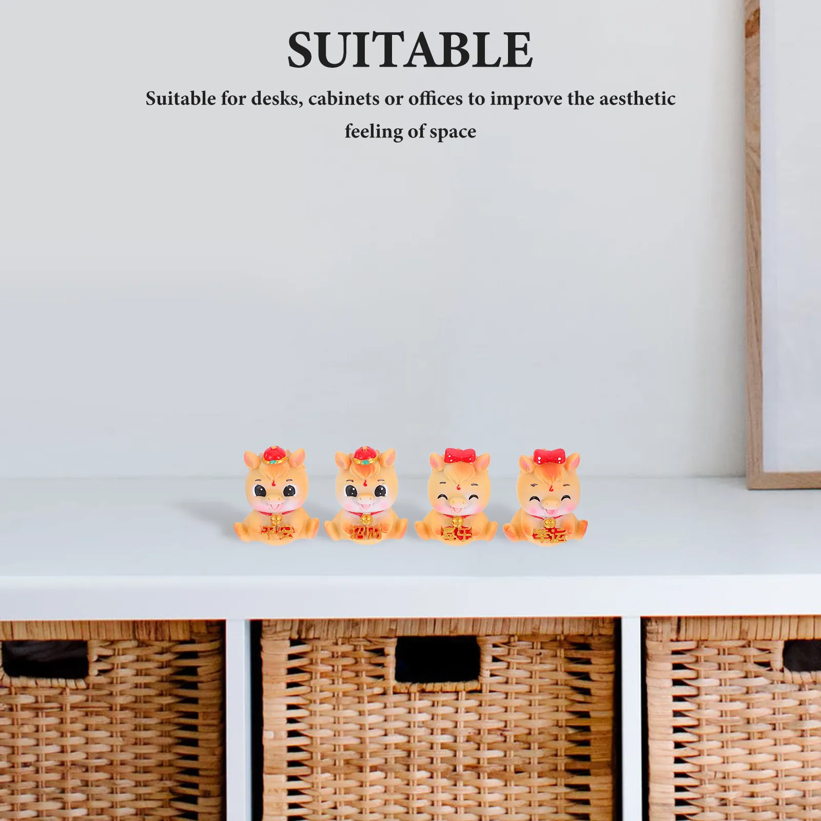4Pcs Resin Horse Statue Zodiac Micro Landscape Decor for Home Office Shelf Table Centerpieces New Year Decor Metal