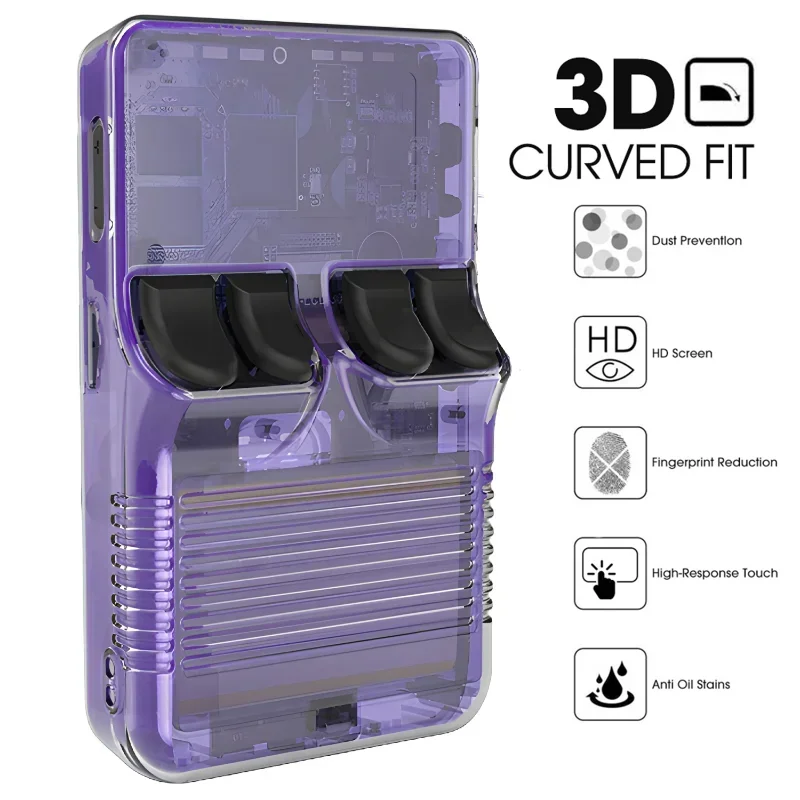 Glass+Case for R36S Game Console Screen Protector Tempered Glass Anti-Scratch Films & Soft Silicone Transparent Case for R36S