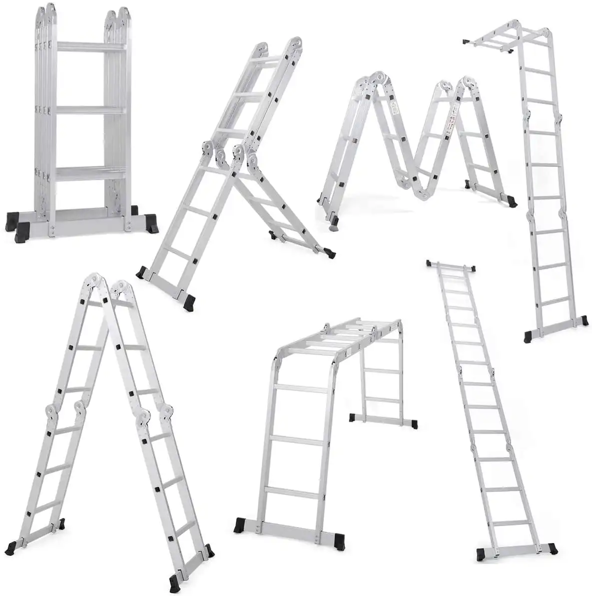 

12.5FT 330lb Step Platform Foldable Scaffold Ladder Heavy Duty Ultra Light Aluminum Ladder Durable Foldable and Extendable