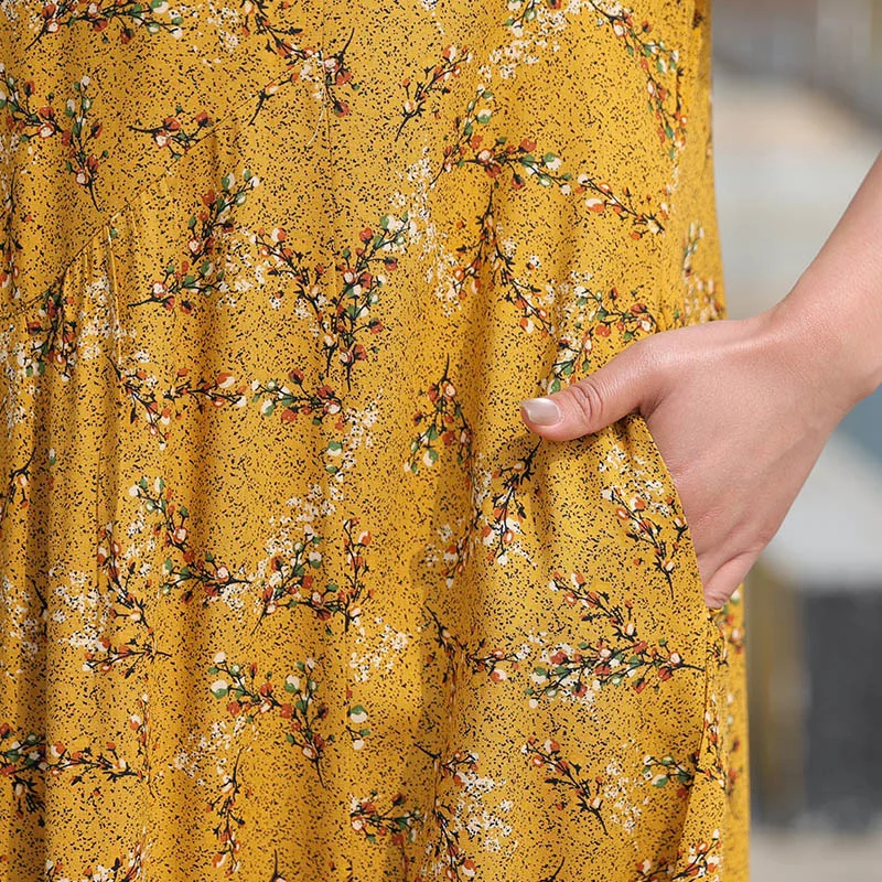 فساتين صيفية عصرية غير رسمية جديدة للنساء 2025 فستان نسائي عتيق أنيق بأكمام قصيرة مطبوع برقبة دائرية ملابس نسائية #6