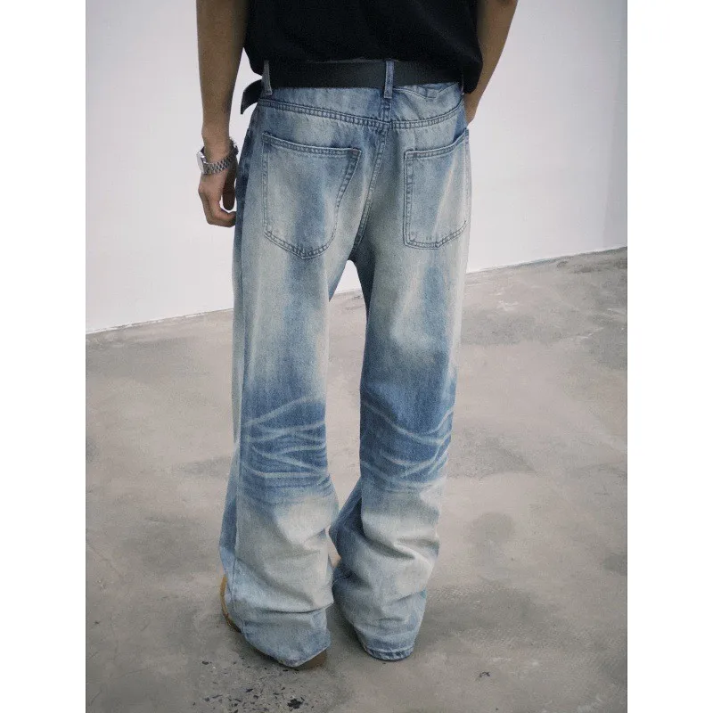 جينز أمريكي ثقيل الوزن باللون الأزرق Ox King Vintage Waed على شكل حرف a فضفاض مستقيم الساق للرجال من CleanFit كاجوال مريح من قماش الدنيم