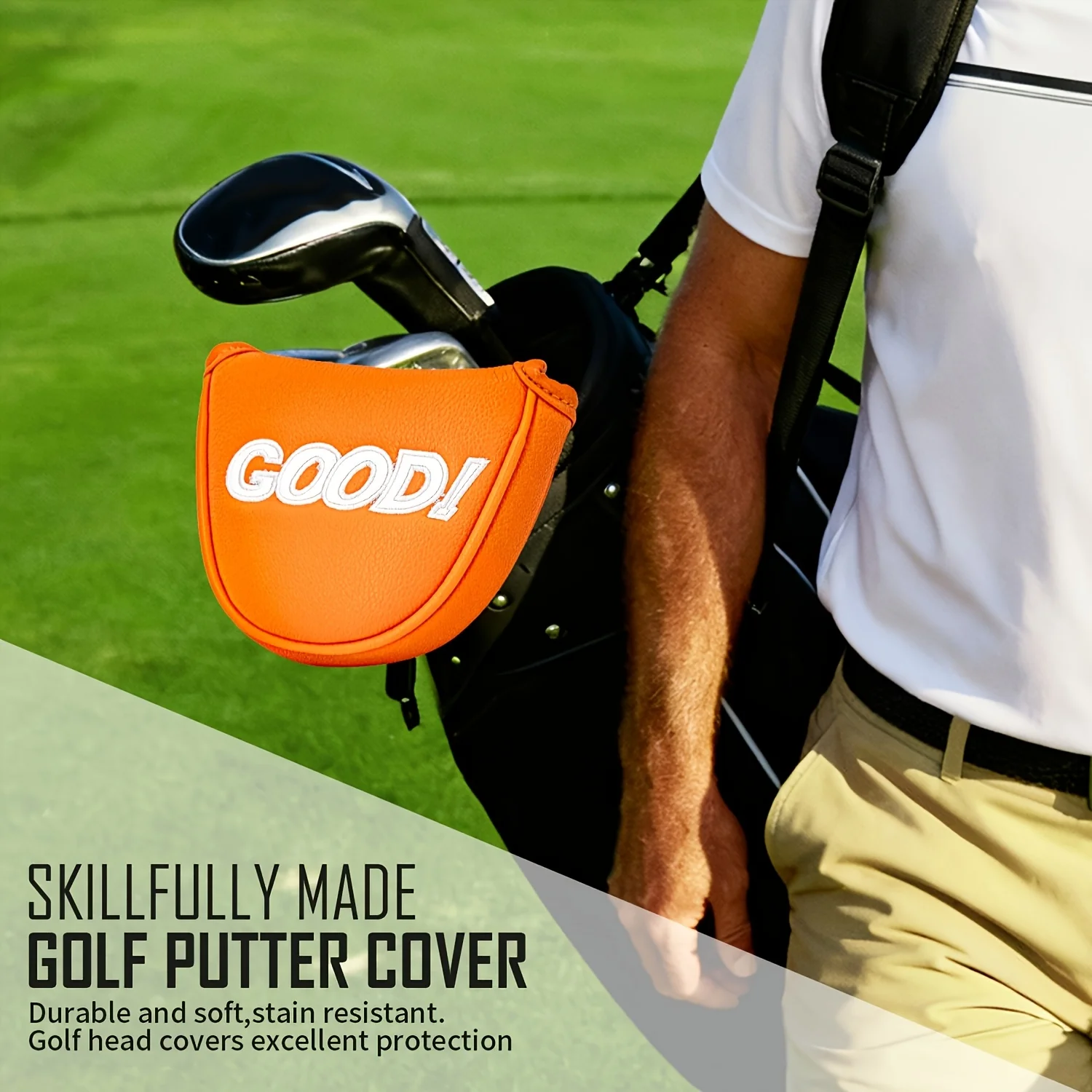 1pc Golf Mallet Putter Cover, Semi-Circular Head Cover, PU Material, Compatible with Most Brands