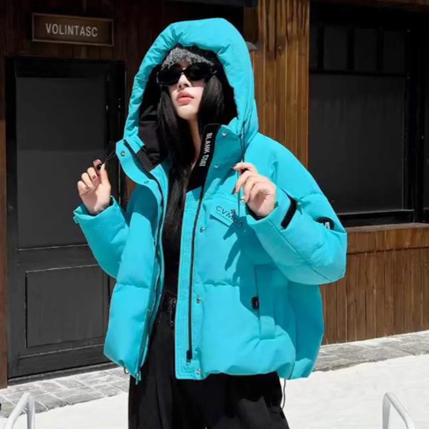 

Winter White Duck Down Hooded Parka Down Jacket Female Zipper Thick Warm Outwears Women Solid Jackets Outdoors Overcoat