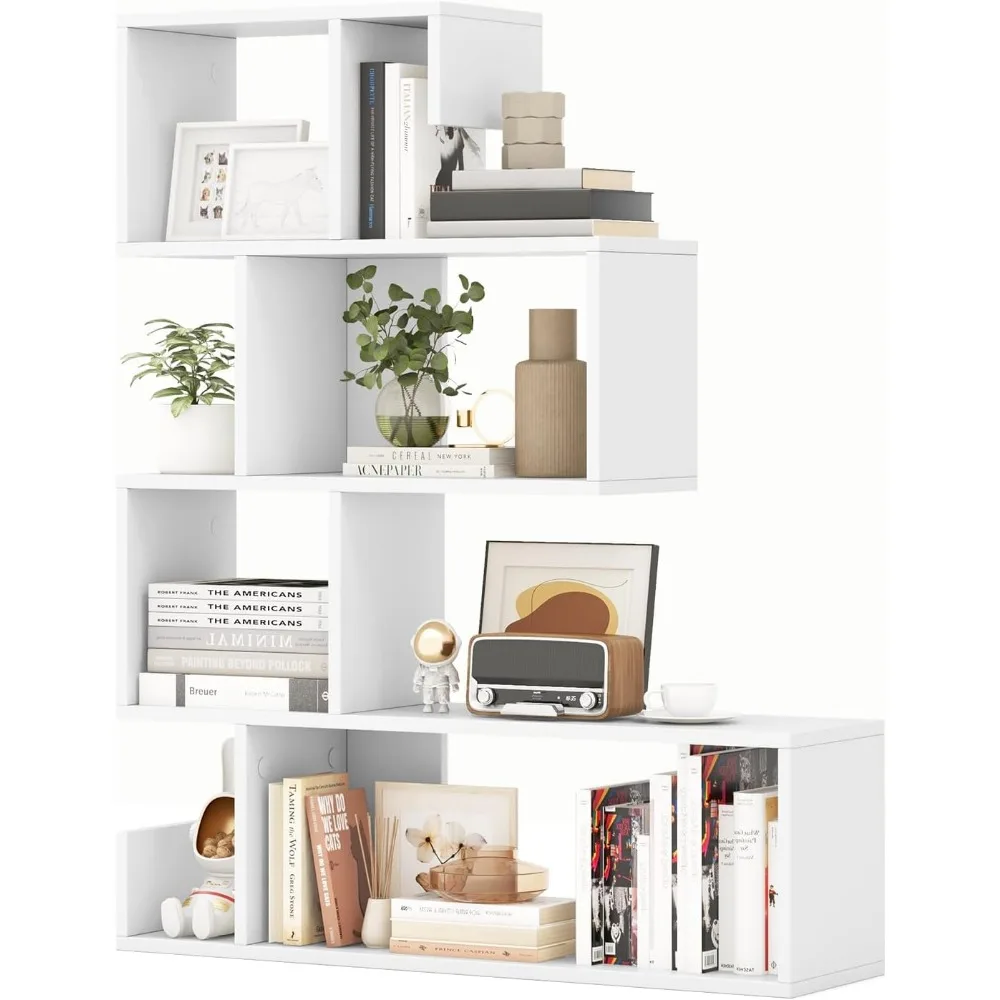 

5-Tier S-Shaped Bookshelf with Open Cubes, Modern Decorative Display Shelf, Anti-Toppling Kits Included