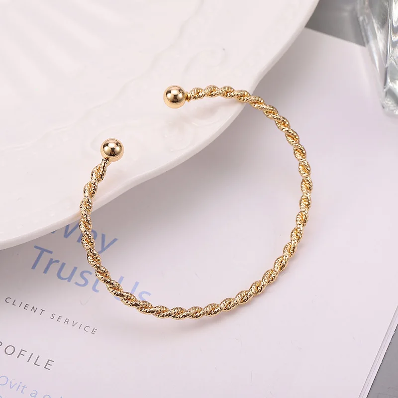 Trendy Geometry Twisted Knots Round Ball Open Adjustable Bangles Bracelets For Women Girl Gift Jewelry Gold Color Cuff Pulseiras