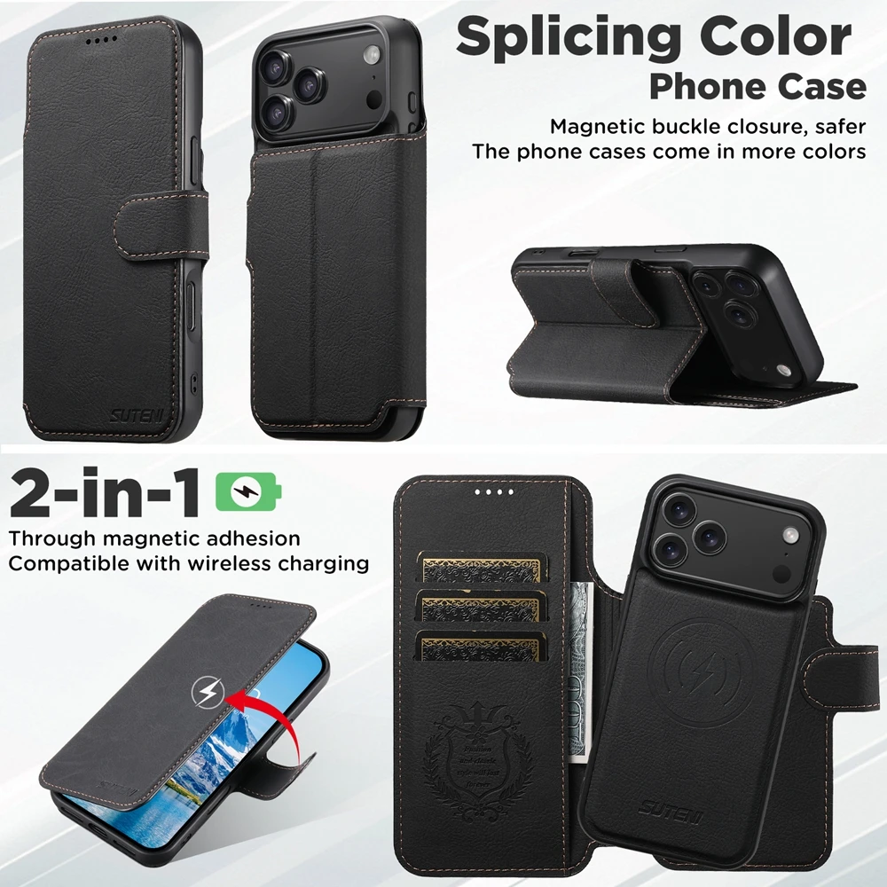 2 in 1 Detachable Wireless Charging Leather Wallet Flip Case for IPhone 18 17 Promax 16 Pro Max 15 Plus 14 13 12 Phone Cover view 5