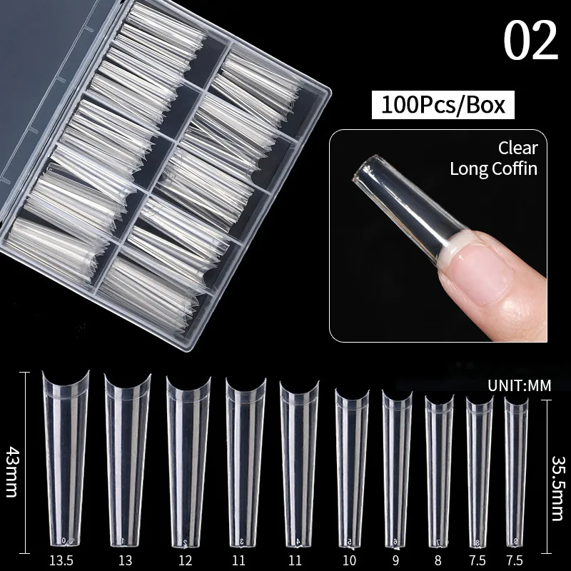 100pcs/Box XXL Extra Straight Nail Tips Long Square False Nails Ballet Shape And C Curved Fake Nails Manicure SalonNail ArtTools