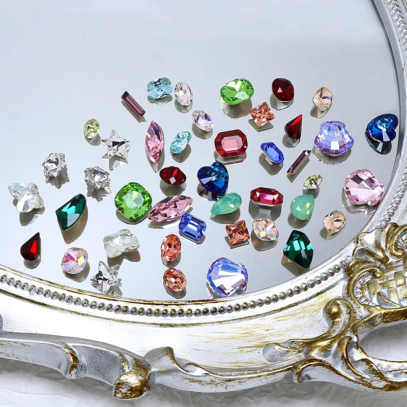 40pcs Glisten Mixed Color Size Shape Pointback Rhinestone K9 Crystal Nail Art for Clothes Shoes Bag DIY