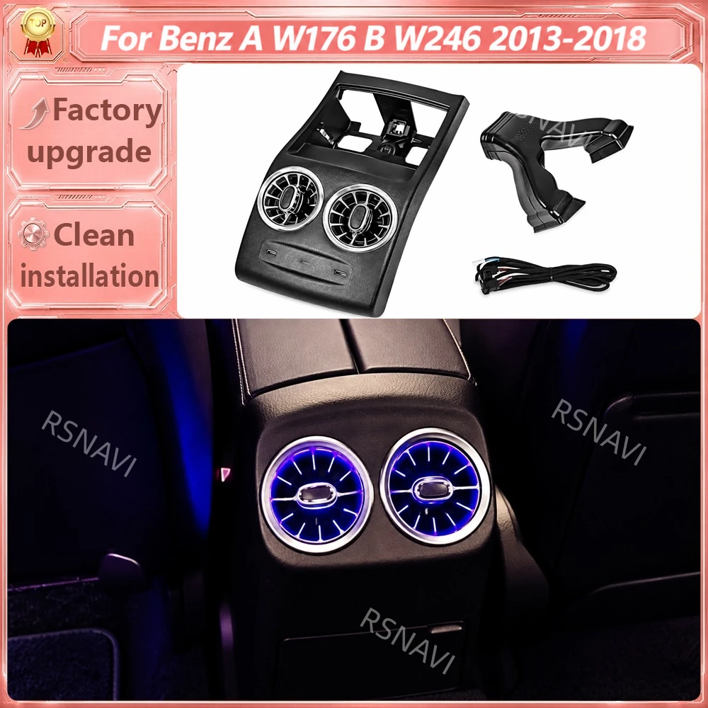 Rear Center Console Turbine A/C Vents with Ambient Lighting for Mercedes-Benz A-Class W176 B-Class W246 2013-2018 Cabin Retrofit