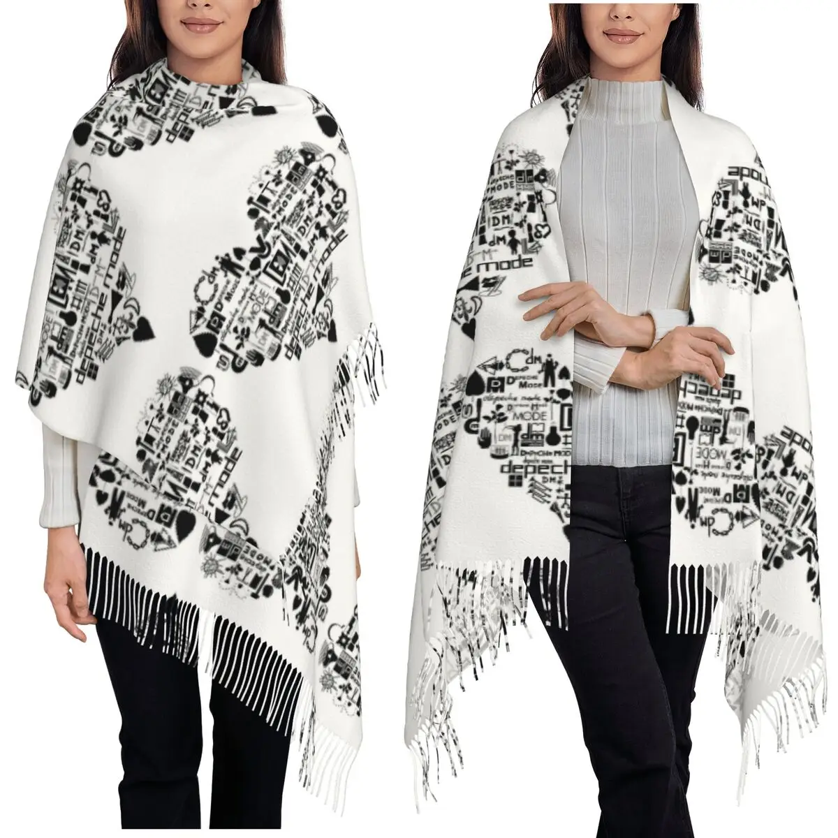 Kawaii Depeches DM Mode Musician World Tour Scarf Tassel Scarves Women Soft Warm Shawls and Wraps Large Fall Winter Shawl Wrap
