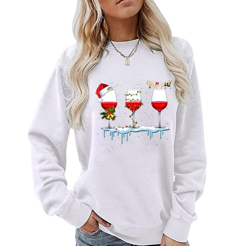 (A+Quality)New Women\'s Hoodless Sweatshirts Christmas Pattern Print Round Neck Sweater Fashion Graphic Cool Soft Ladies Pullover