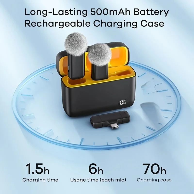 Mini Wireless Clip‑On Lapel Mic System, Rechargeable Charging Case And Windproof Furry Windscreen, Intelligent Noise Reduction Lavalier Microphone For Phones, Laptops And More Equipment