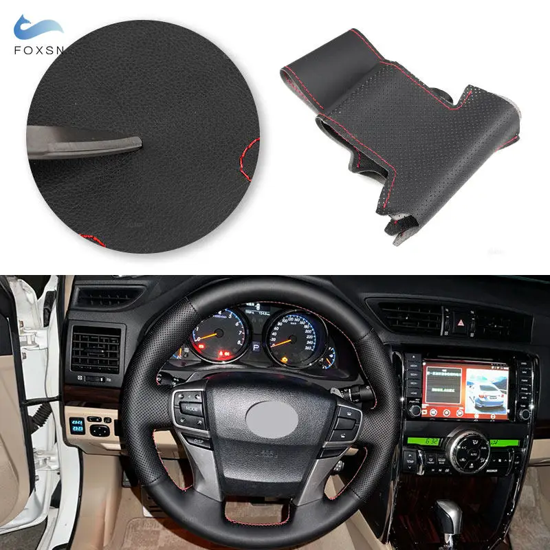 Car Interior Accessories For Toyota Reiz Mark X 2009 - 2015 Perforated Leather Steering Wheel Cover with Needles Threads