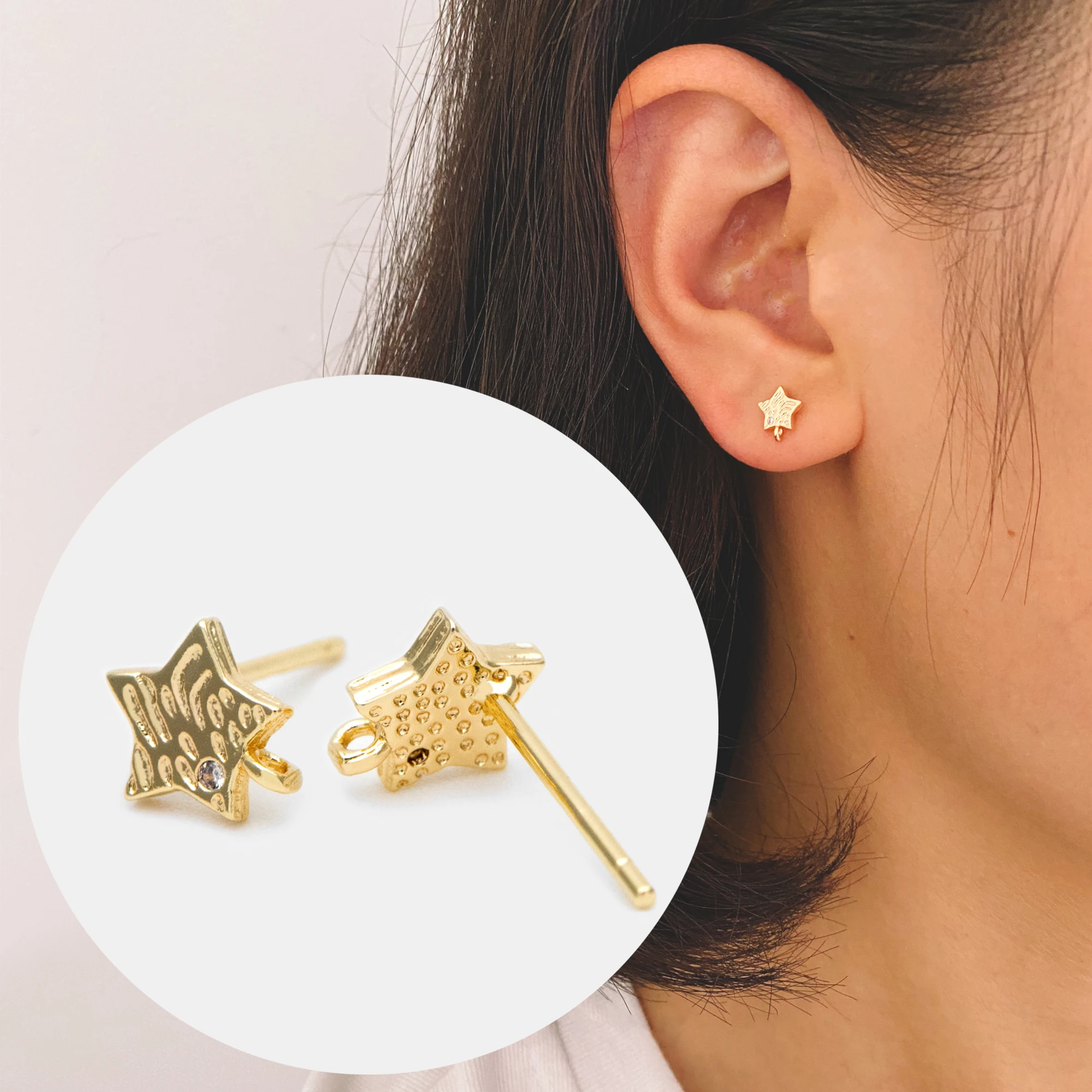 

10pcs Star Ear Posts 6x8mm, Gold Plated Brass Stud Earrings (#GB-1039)